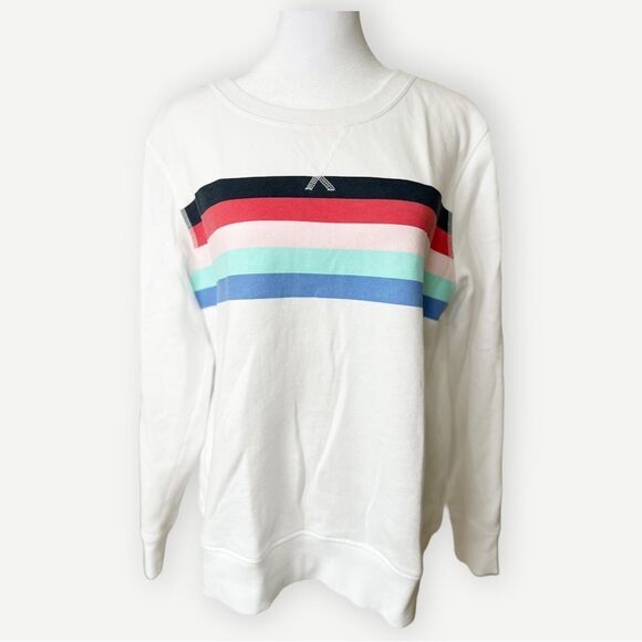 Amazon Essentials Rainbow Stripe Pullover White Crewneck Sweatshirt. Medium. - Picture 1 of 7